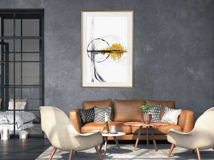 Poster Golden Sunrise - artistic black lines and patterns in an abstract style 131834 additionalImage 24