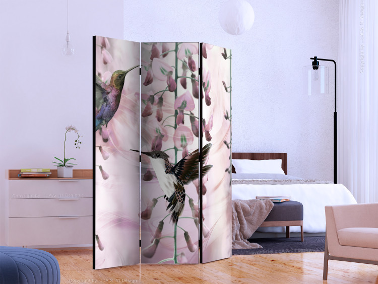 Room Divider Flying hummingbirds (pink) (3-piece) - colorful birds among flowers 132634 additionalImage 2