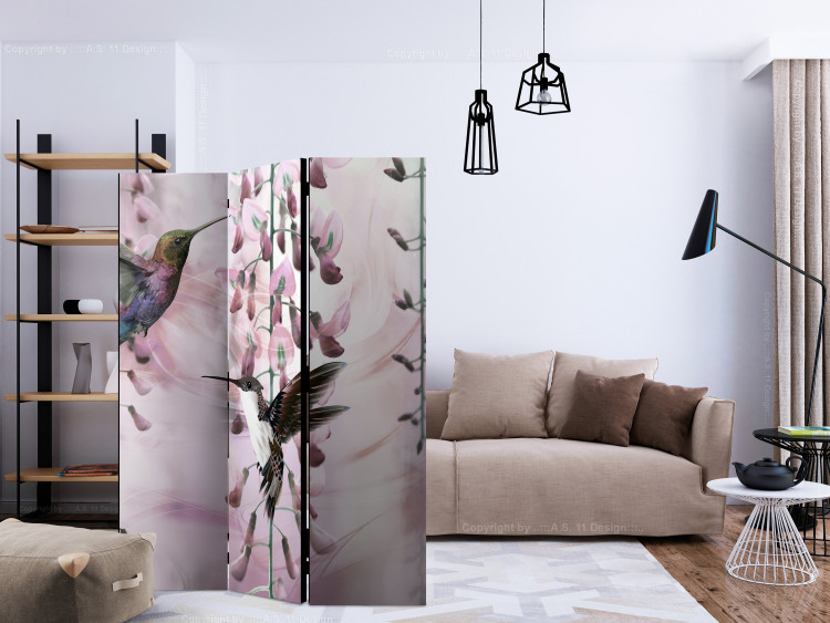 Room Divider Flying hummingbirds (pink) (3-piece) - colorful birds among flowers 132634 additionalImage 4
