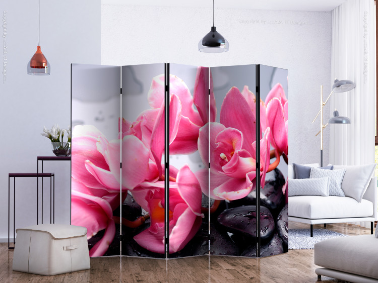 Room Divider Screen Orchid Flowers and Zen Stones II (5-piece) - floral composition 132734 additionalImage 2