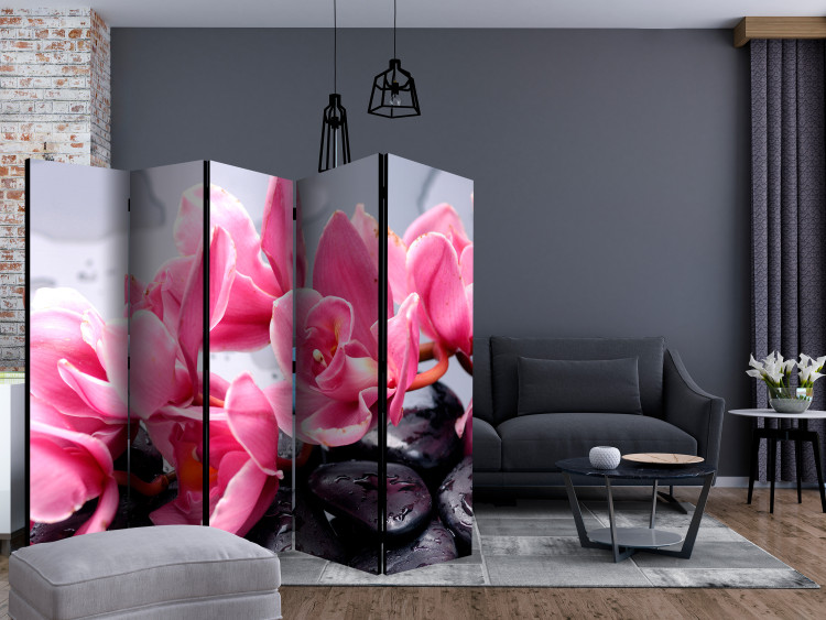 Room Divider Screen Orchid Flowers and Zen Stones II (5-piece) - floral composition 132734 additionalImage 4