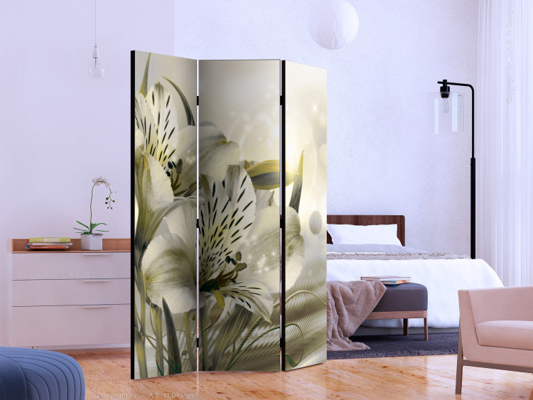 Room Separator Green Dawn (3-piece) - unique composition in lily flowers 132934 additionalImage 2