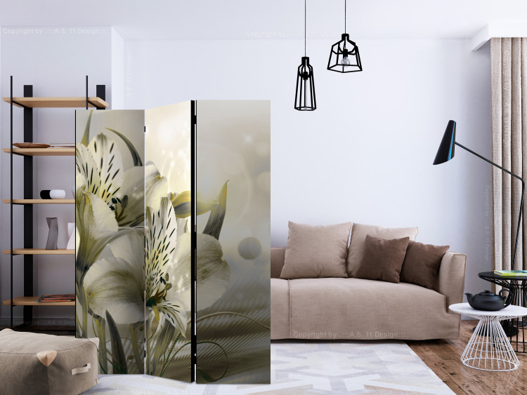 Room Separator Green Dawn (3-piece) - unique composition in lily flowers 132934 additionalImage 4