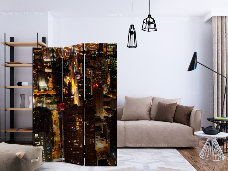 Room Divider City at Night - Chicago (3-piece) - urban architecture after dark 133134 additionalImage 4