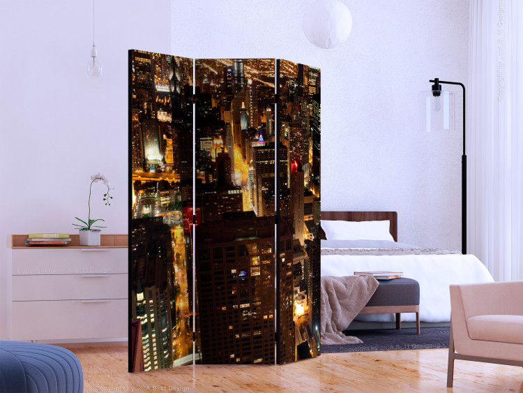 Room Divider City at Night - Chicago (3-piece) - urban architecture after dark 133134 additionalImage 2
