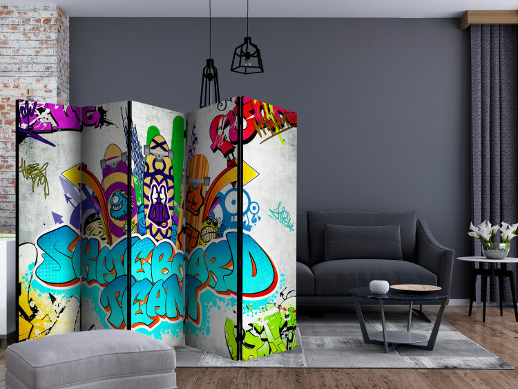 Room Divider Skateboard Team II (5-piece) - colorful abstraction with inscriptions 133334 additionalImage 4