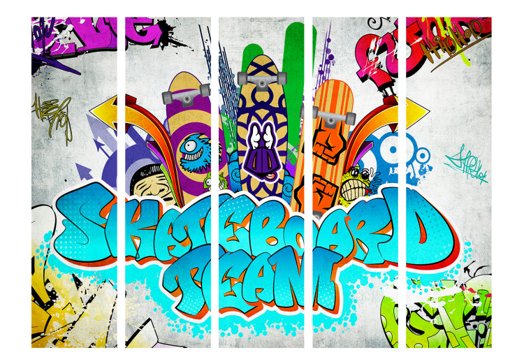 Room Divider Skateboard Team II (5-piece) - colorful abstraction with inscriptions 133334 additionalImage 3