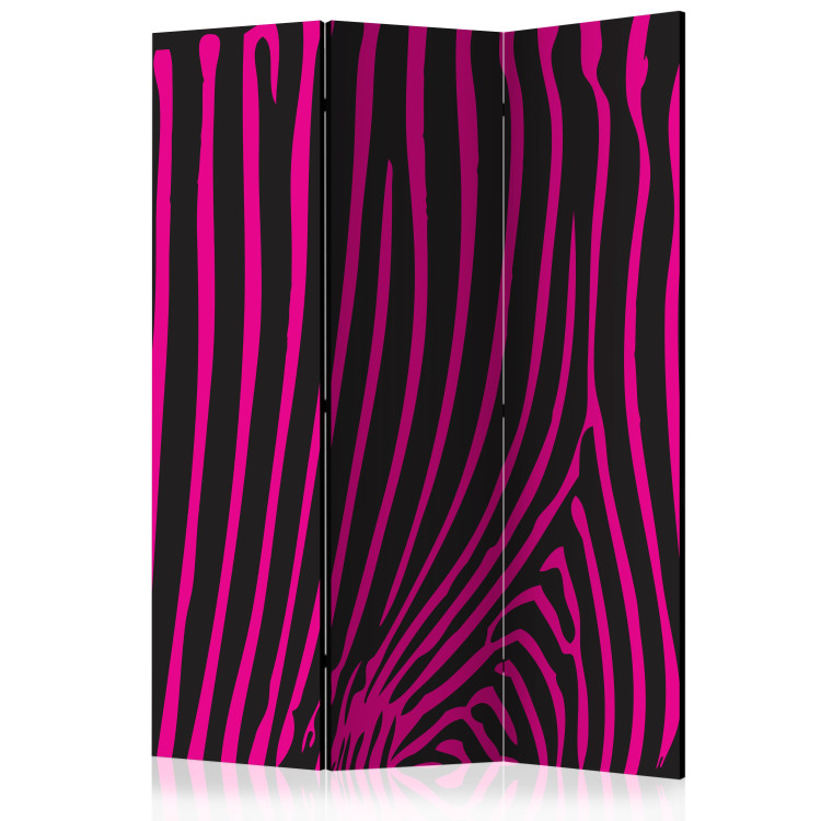 Folding Screen Zebra Pattern (Purple) (3-piece) - pink stripes on a black background 133434