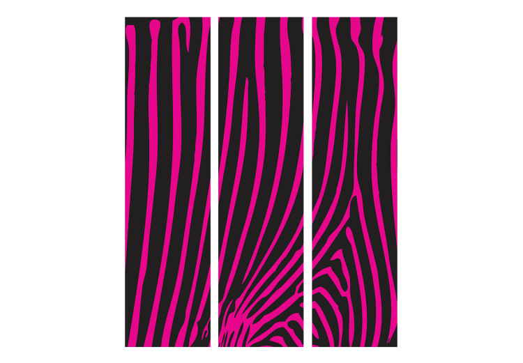 Folding Screen Zebra Pattern (Purple) (3-piece) - pink stripes on a black background 133434 additionalImage 3