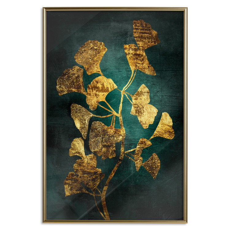 Poster Radiant Glow - abstract golden plant on green texture 135034 additionalImage 17