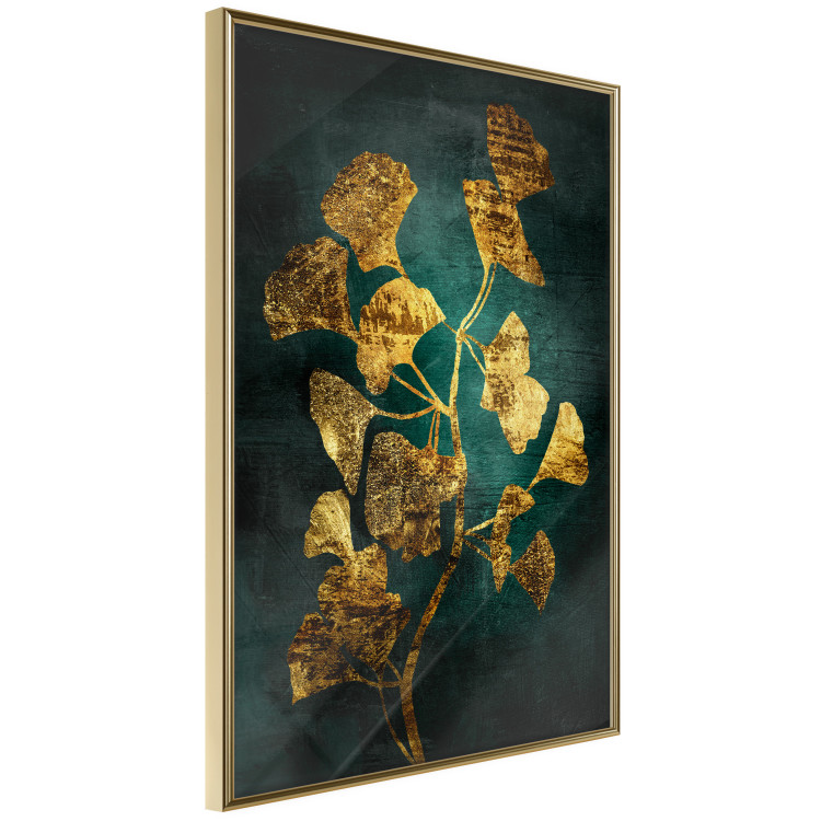 Poster Radiant Glow - abstract golden plant on green texture 135034 additionalImage 14