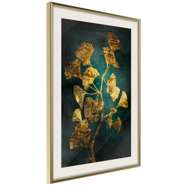Poster Radiant Glow - abstract golden plant on green texture 135034 additionalImage 3