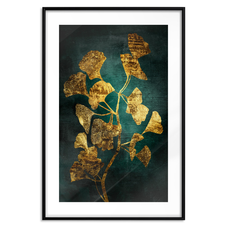 Poster Radiant Glow - abstract golden plant on green texture 135034 additionalImage 15