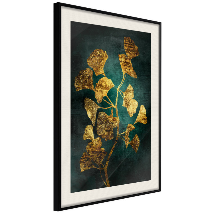 Poster Radiant Glow - abstract golden plant on green texture 135034 additionalImage 2