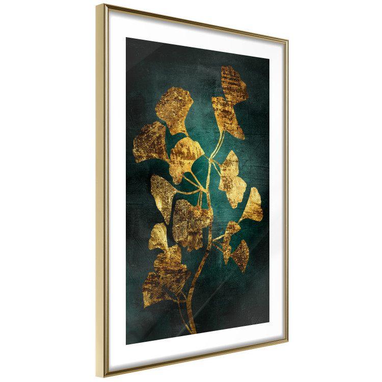 Poster Radiant Glow - abstract golden plant on green texture 135034 additionalImage 9