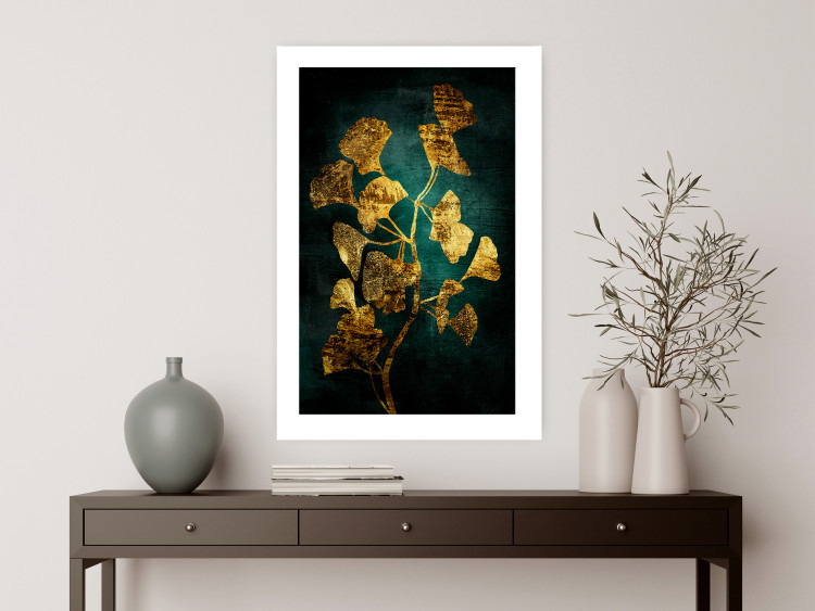 Poster Radiant Glow - abstract golden plant on green texture 135034 additionalImage 5