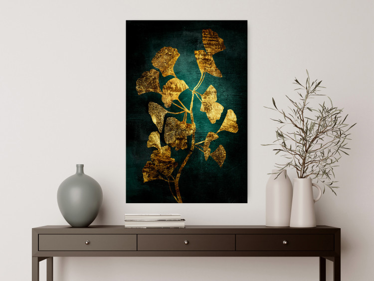 Poster Radiant Glow - abstract golden plant on green texture 135034 additionalImage 4