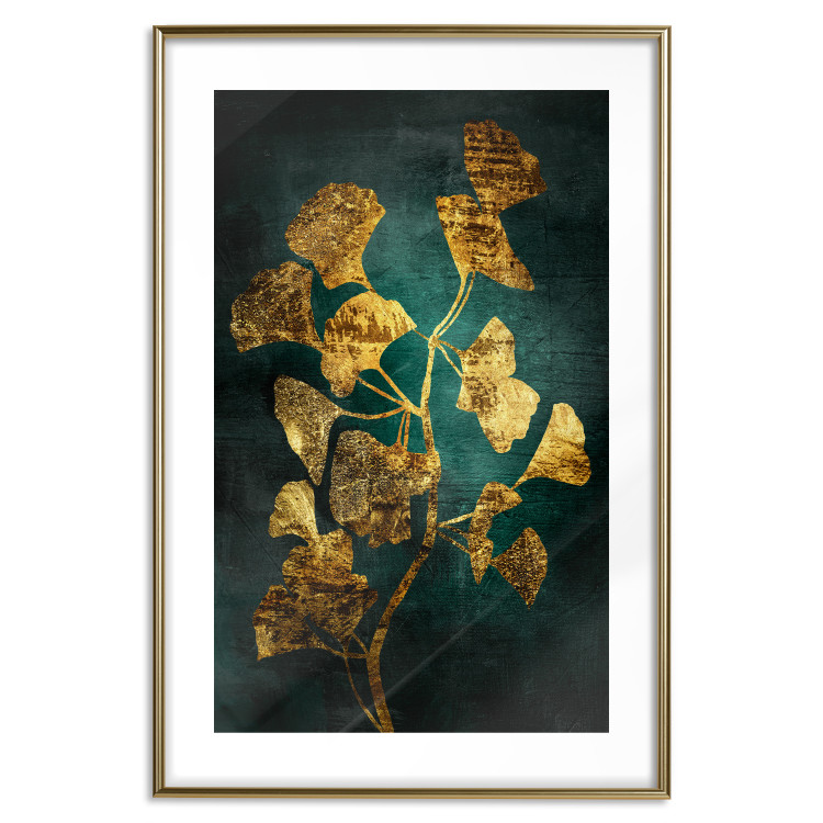 Poster Radiant Glow - abstract golden plant on green texture 135034 additionalImage 14