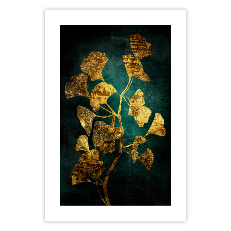 Poster Radiant Glow - abstract golden plant on green texture 135034 additionalImage 25
