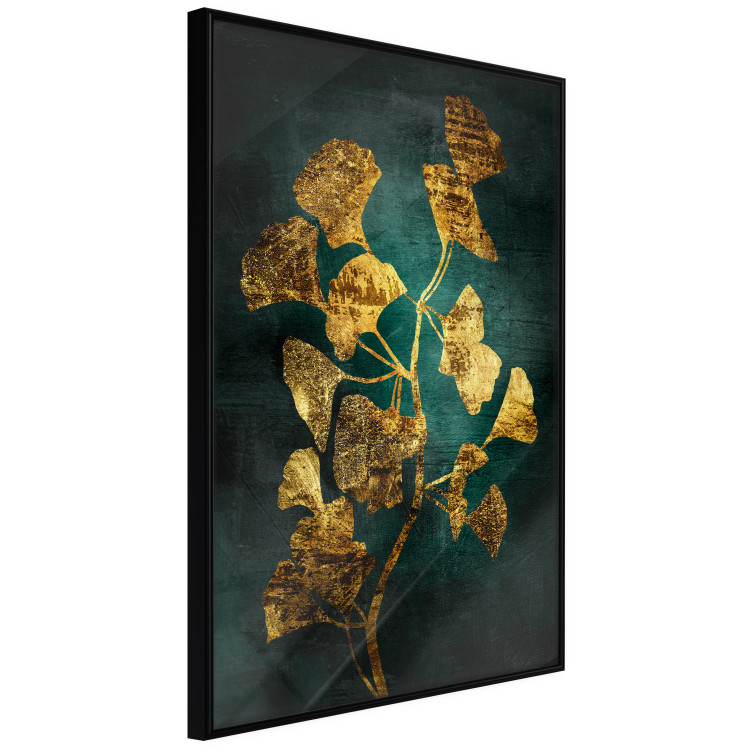 Poster Radiant Glow - abstract golden plant on green texture 135034 additionalImage 13
