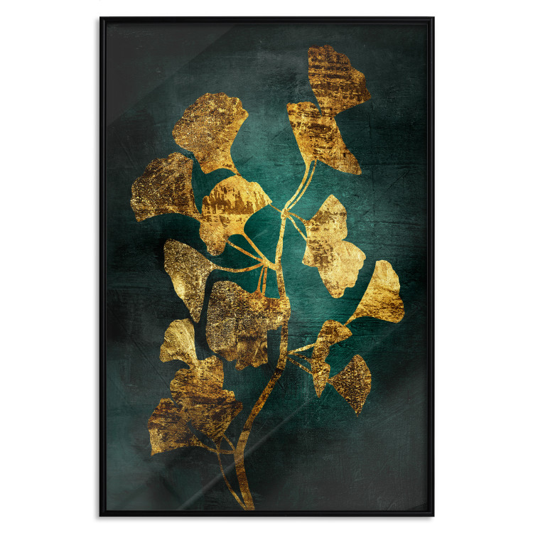 Poster Radiant Glow - abstract golden plant on green texture 135034 additionalImage 18