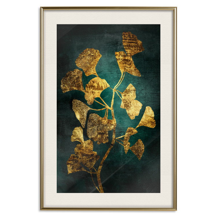 Poster Radiant Glow - abstract golden plant on green texture 135034 additionalImage 20