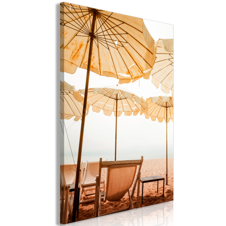 Canvas Print Beach umbrellas - Landscape with sand, sun loungers and Mediterranean 135834 additionalImage 2