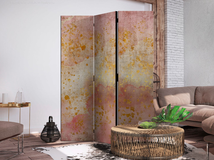 Room Divider Golden Bubbles (3-piece) - Watercolor abstraction on concrete background 136134 additionalImage 4