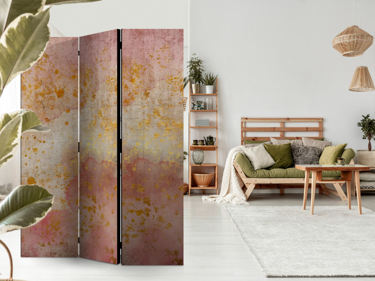 Room Divider Golden Bubbles (3-piece) - Watercolor abstraction on concrete background 136134 additionalImage 2