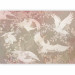 Photo Wallpaper Dancing animals - birds motif among leaves on a dark background with pink 143934 additionalThumb 1