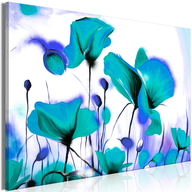 Canvas Art Print Turquoise Meadow (1-piece) wide - blue poppies on a colorful background 145134 additionalImage 2
