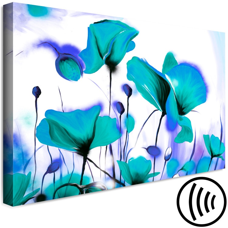 Canvas Art Print Turquoise Meadow (1-piece) wide - blue poppies on a colorful background 145134 additionalImage 6