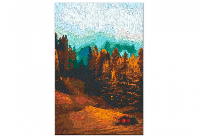 Paint by Number Kit Nostalgic Forest - Autumn Landscape with Mountains, Trees and a House 146534 additionalImage 3