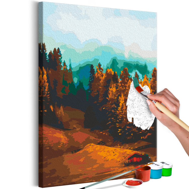 Paint by Number Kit Nostalgic Forest - Autumn Landscape with Mountains, Trees and a House 146534 additionalImage 5
