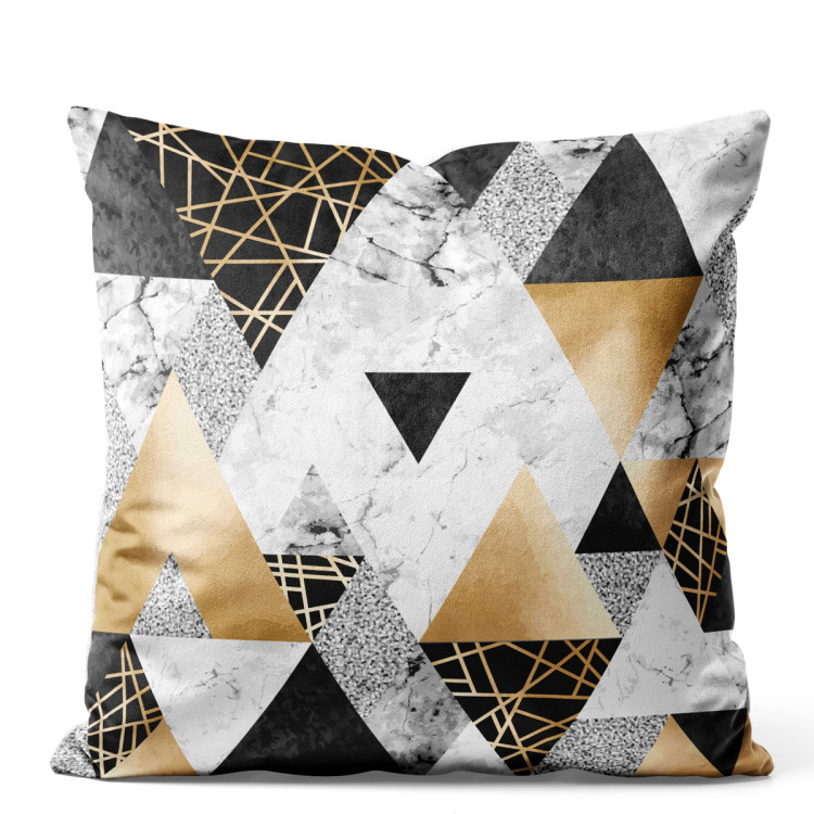 Decorative Velor Pillow Elegenat geometry - a minimalist design with imitation marble and gold 147034
