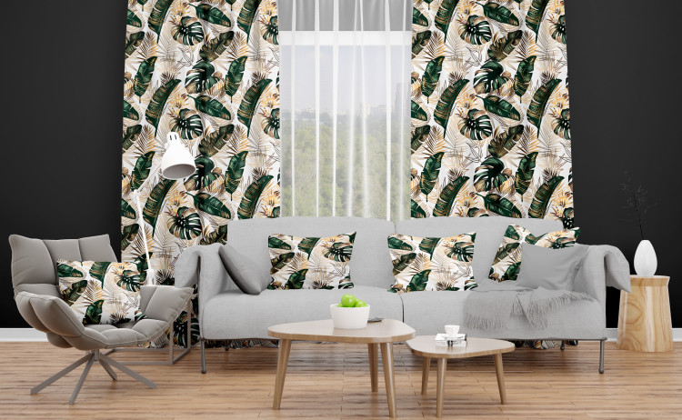 Decorative Curtain Elegance of leaves - composition in shades of green and gold 147234 additionalImage 7