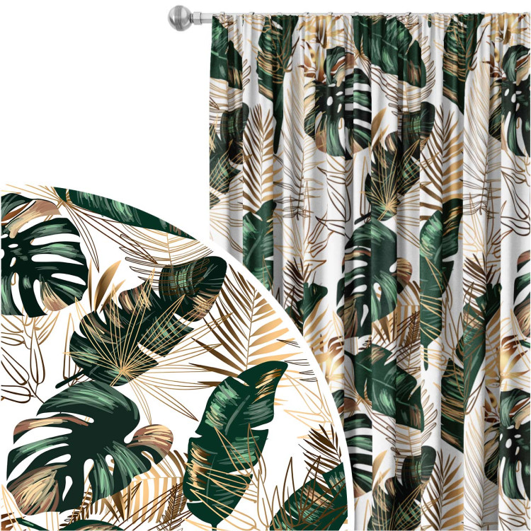 Decorative Curtain Elegance of leaves - composition in shades of green and gold 147234