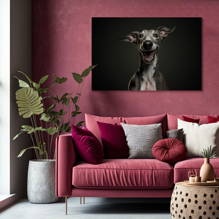 Canvas Art Print AI Greyhound Dog - Portrait of a Wide Smiling Animal - Horizontal 150234 additionalImage 3