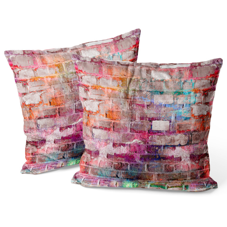Decorative Velor Pillow Paint on the Brickwork - A Colorful Composition With a Brick Wall 151334 additionalImage 3