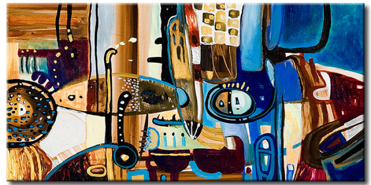 Canvas Art Print Browns and Blues (1-piece) - abstraction with figures and designs 47334