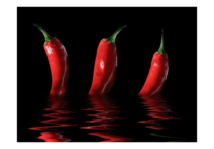 Wall Mural Spicy Flavours - Chili Pepper Emerging from Water with Reflection 59834 additionalImage 1