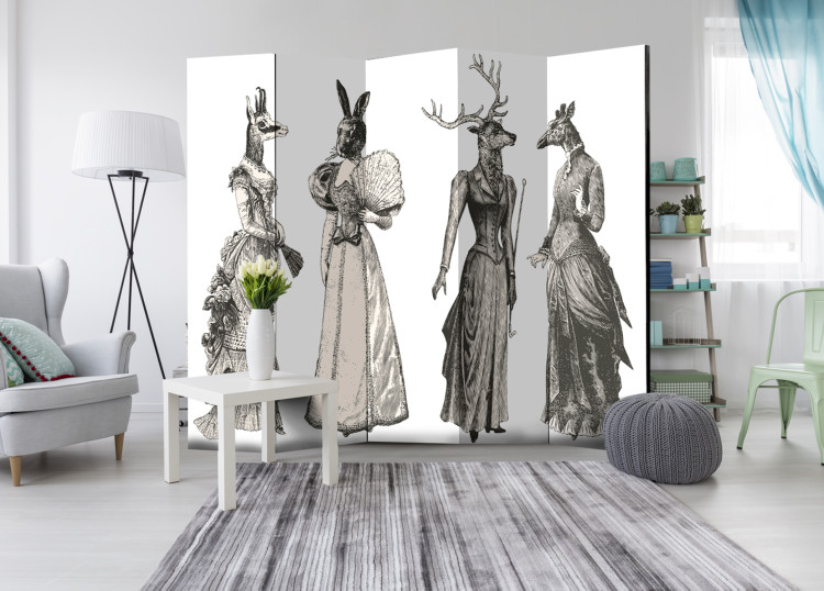 Folding Screen Stylish Menagerie II - women with animal heads in retro style 95334 additionalImage 4