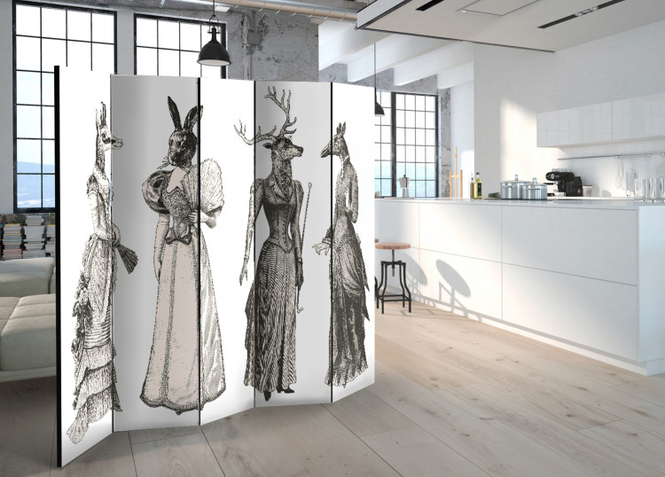Folding Screen Stylish Menagerie II - women with animal heads in retro style 95334 additionalImage 2