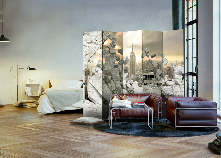 Room Divider City Behind the Wall II - texture of cracked brick with a view of New York 95434 additionalImage 4