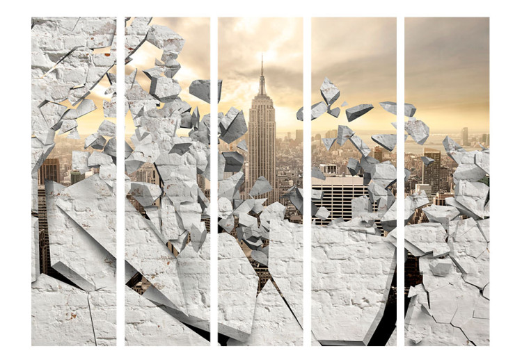 Room Divider City Behind the Wall II - texture of cracked brick with a view of New York 95434 additionalImage 3