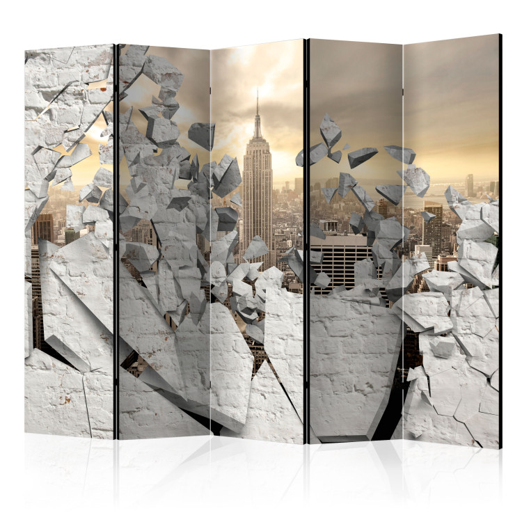 Room Divider City Behind the Wall II - texture of cracked brick with a view of New York 95434