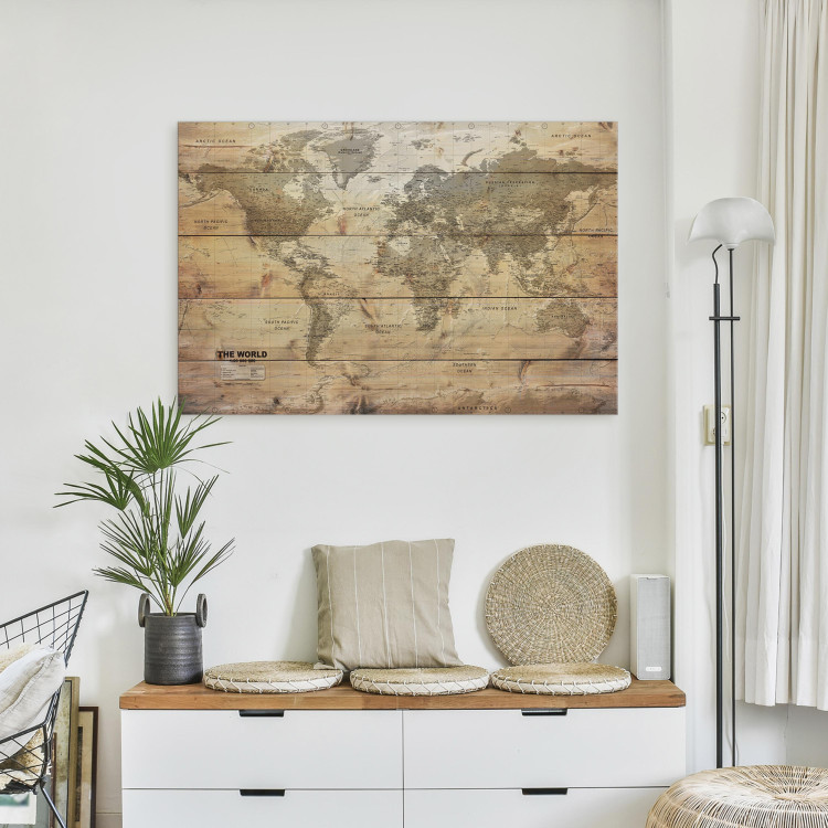 Canvas World Map: Planks (1-piece) - Continents on Wooden Texture 98534 additionalImage 5