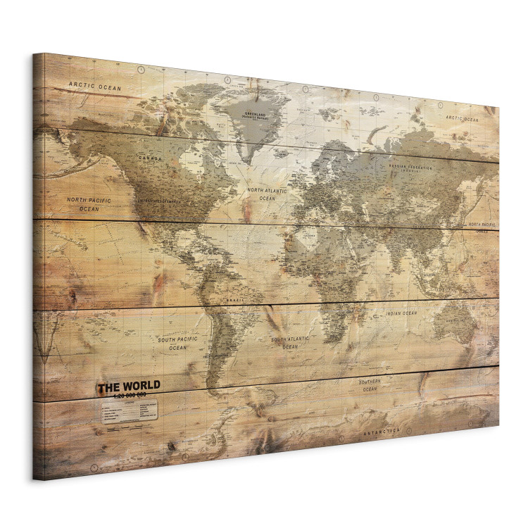 Canvas World Map: Planks (1-piece) - Continents on Wooden Texture 98534 additionalImage 2