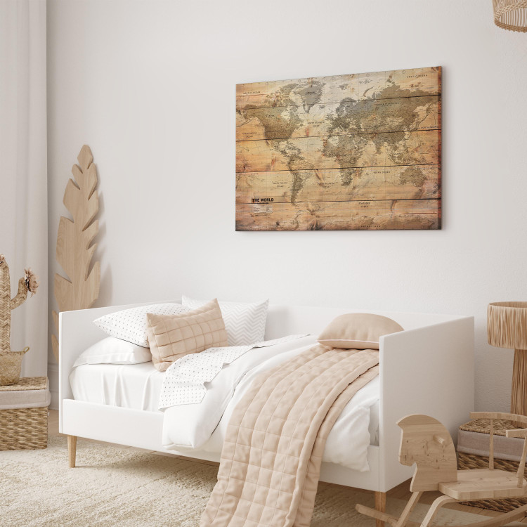 Canvas World Map: Planks (1-piece) - Continents on Wooden Texture 98534 additionalImage 4