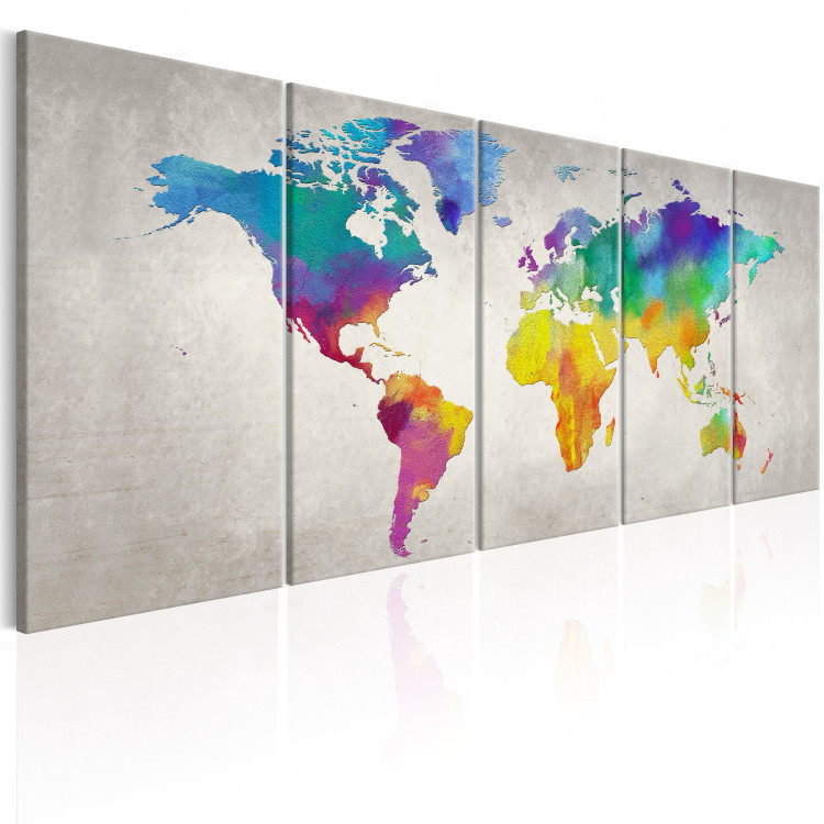 Canvas Colorful World (5-piece) - World Map with Colorful Continents 99034 additionalImage 2